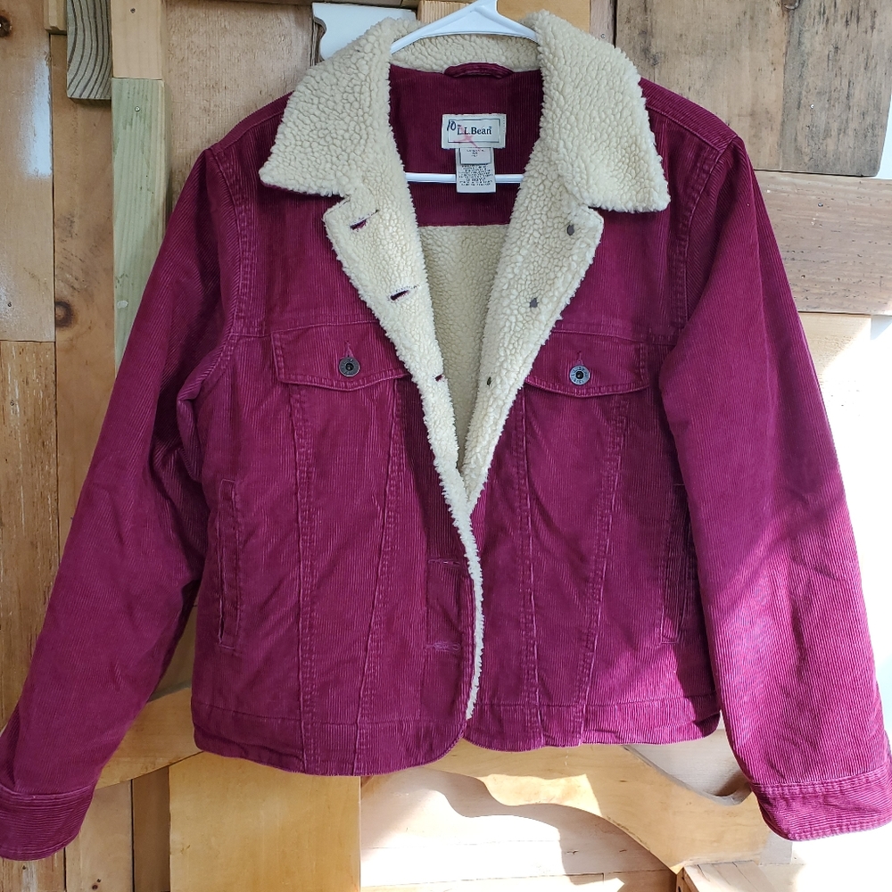 Sherpa lined corduroy jacket pink size m llbean